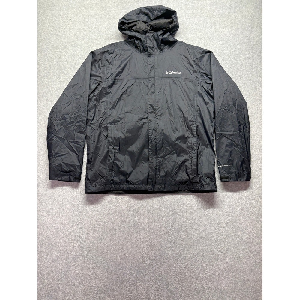 Columbia Omni-Tech Rain Jacket Mens Large Black Waterproof Hooded RM2433